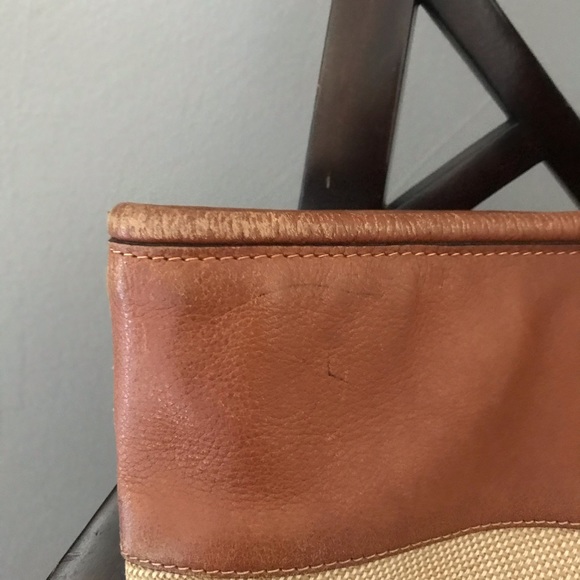 KRIZIA tan leather and beige canvas large bag - Picture 8 of 8